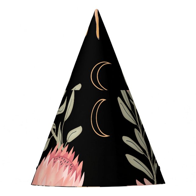 Hyena & Protea: Black Background Seamless Party Hat (Front)