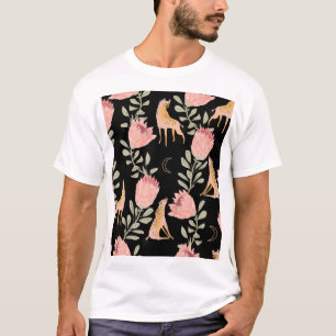 Hyena & Protea: Black Background Seamless T-Shirt