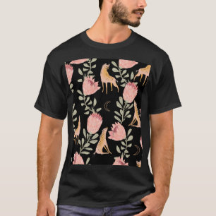 Hyena & Protea: Black Background Seamless T-Shirt