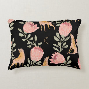 Hyena & Protea: Dark Vintage Pattern Accent Pillow
