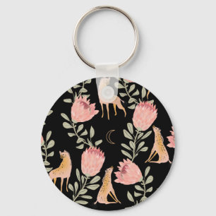 Hyena & Protea: Dark Vintage Pattern Keychain