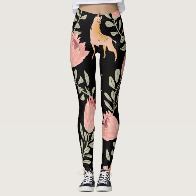 Hyena & Protea: Dark Vintage Pattern Leggings (Front)