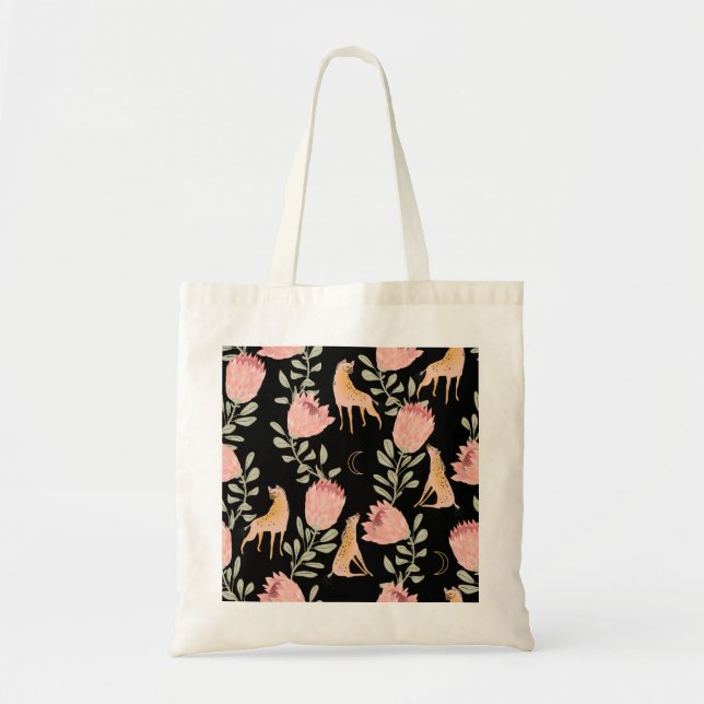 Hyena & Protea: Dark Vintage Pattern Tote Bag (Front)