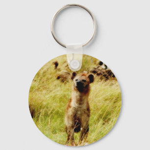Hyena with wildebeest (gnu) keychain holder