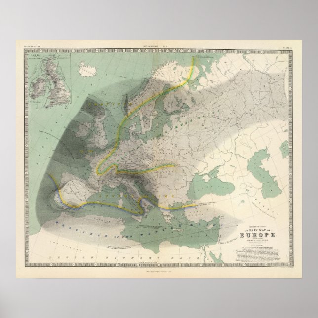 Hyetographic map Europe Poster (Front)