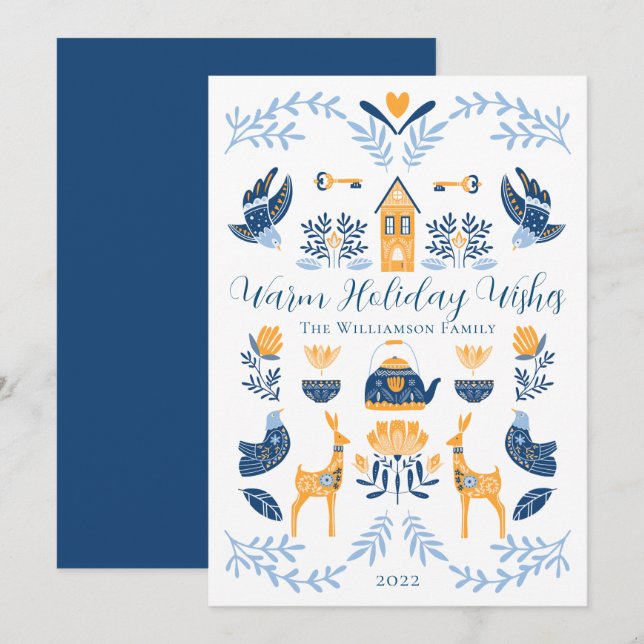 Hygge Blue | Yellow Unique Warm Holiday Wishes  (Front/Back)