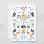 Hygge Blue | Yellow Unique Warm Winter Wishes Holiday Card<br><div class="desc">Perfect for your corporate or small business winter holiday greetings,  this unique "Warm Winter Wishes" editable design features an array of hygge style graphics arranged into a unique pattern that is cozy and cheerful.  Composite design by Holiday Hearts Designs.</div>