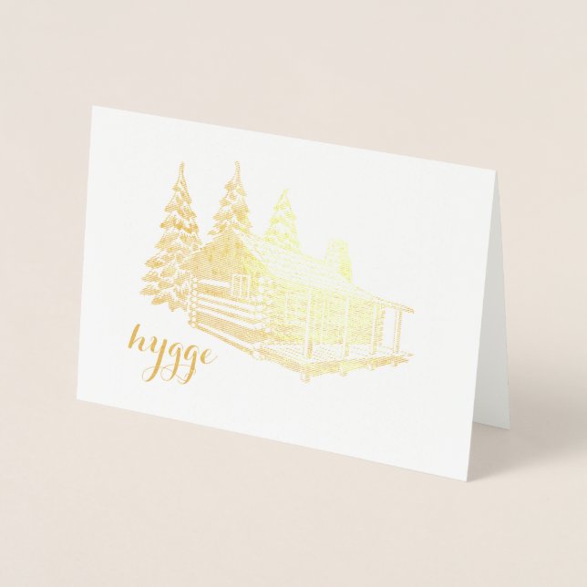 hygge cabin in the woods gold foil foil card (Front)