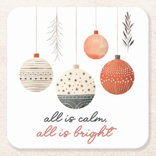 Hygge Christmas Baubles Square Paper Coaster