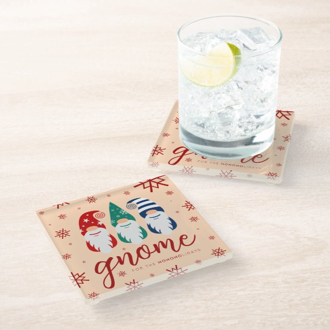 Hygge Christmas Gnome for the Holidays Snowflakes Glass Coaster (Angled)