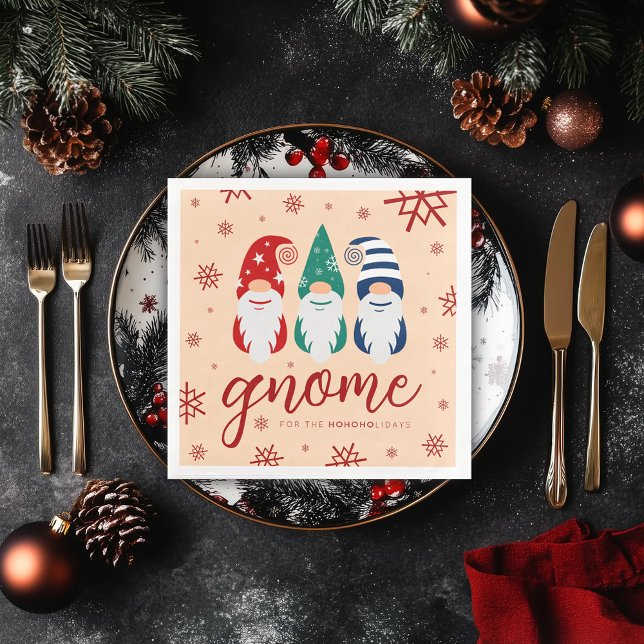 Hygge Christmas Gnome for the Holidays Snowflakes Napkin (Gnome for the Holidays Paper Dinner Napkins Cover Photo)