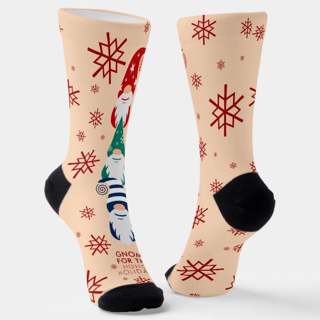 Hygge Christmas Gnome for the Holidays Snowflakes Socks (Angled)