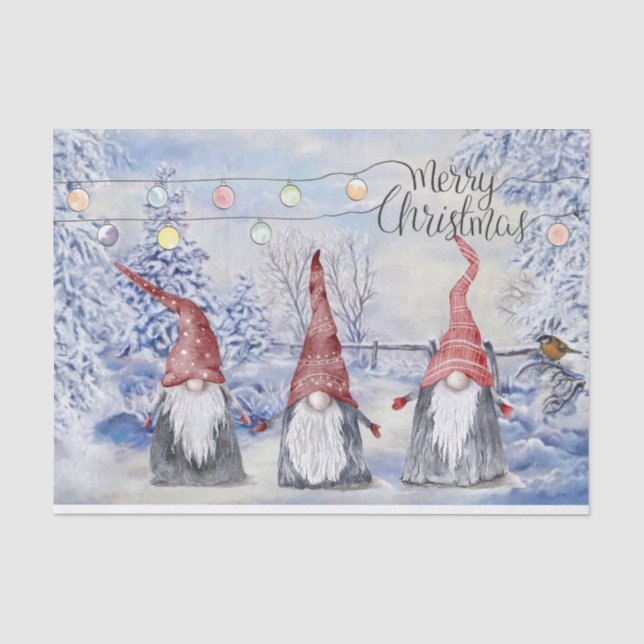 Hygge Christmas Holiday Gnomes Tissue Paper (Front)