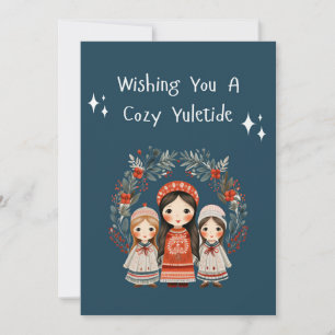 Hygge Christmas Mother and Daughters Wreath Holiday Card