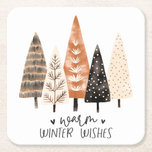 Hygge Christmas Tree Square Paper Coaster