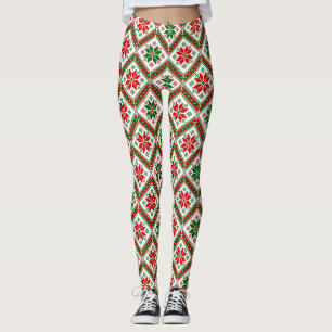 hygge cottagecore christmas poinsettia leggings