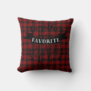 Hygge Decor - Together Is Fav Place To Be Redcheck Throw Pillow