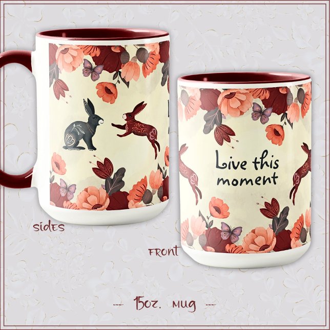 Hygge Floral Scandinavian Folk Art Bunny Rabbit   Mug (Creator Uploaded)