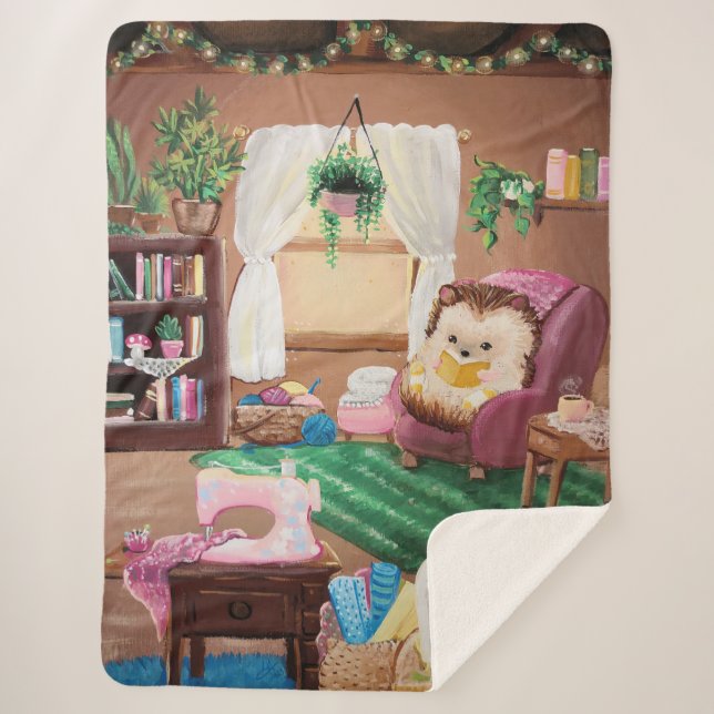 Hygge Hedgehog Sherpa Blanket (Front)