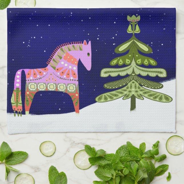 Hygge Horse Winter Scene Kitchen Tea Towel (Folded)