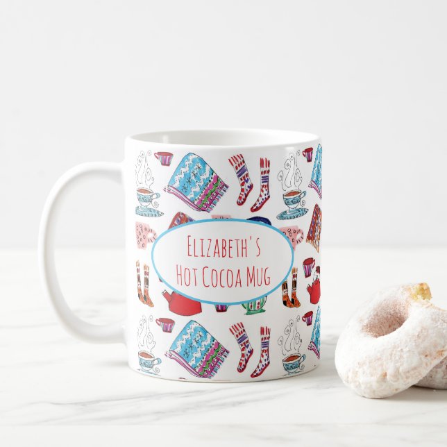 Hygge Hot Cocoa Cute Winter Hand-Illustrated Coffee Mug (With Donut)