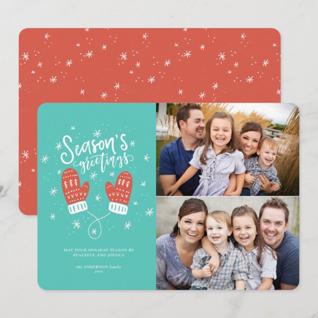 Hygge Mittens 2 Photo Christmas Holiday Flat Card (Front/Back)