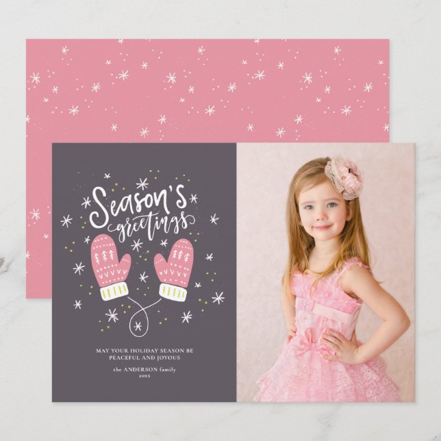 Hygge Mittens Christmas Holiday Flat Card (Front/Back)