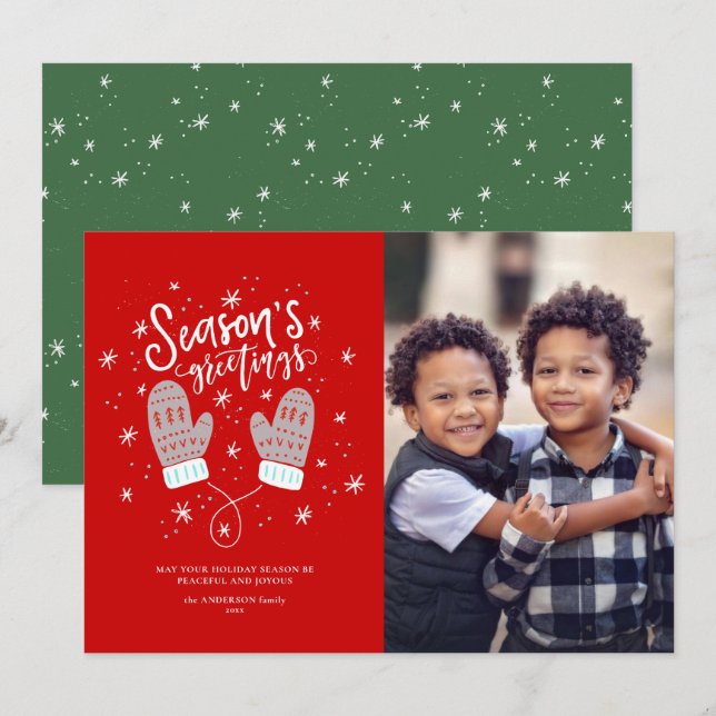 Hygge Mittens Christmas Holiday Flat Card (Front/Back)