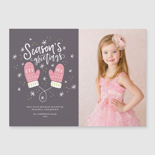 Hygge Mittens Christmas Holiday Magnetic Card (Front)