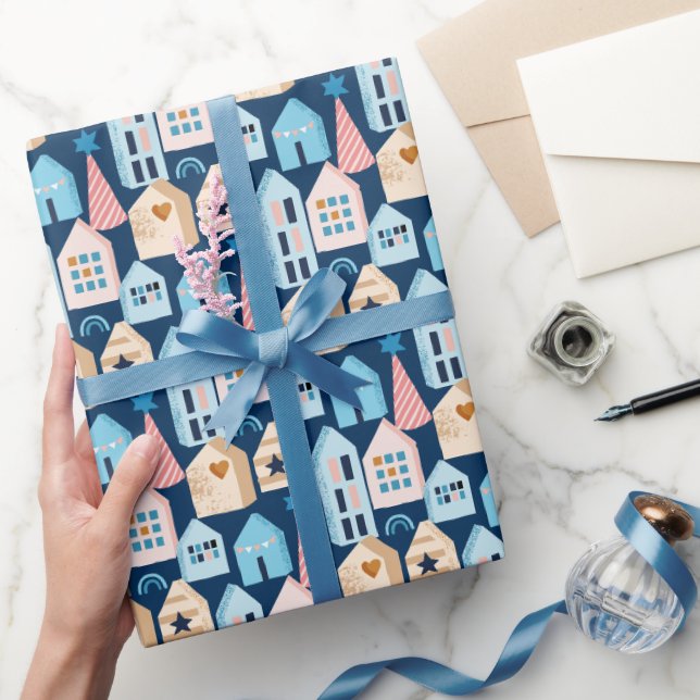 Hygge Scandinavian Nordic Houses Christmas pattern Wrapping Paper (Gifting)