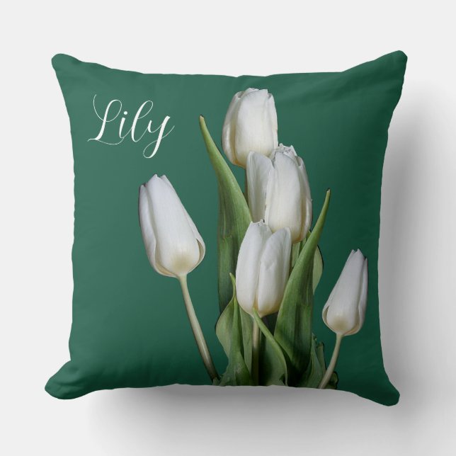 Hygge white tulip Lily name customizable floral   Throw Pillow (Front)