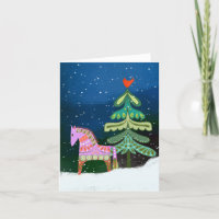 Hygge Winter Horse and Tree BLANK Greeting Card