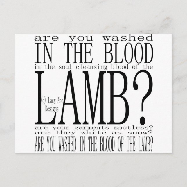 Hymn Are you Washed in the Blood (White) Postcard (Front)