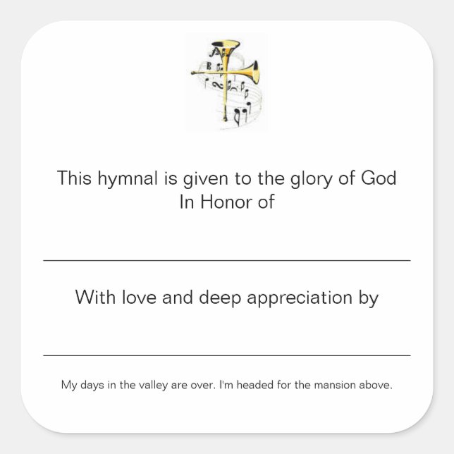 Hymnal Plates In Honour of Square Sticker (Front)