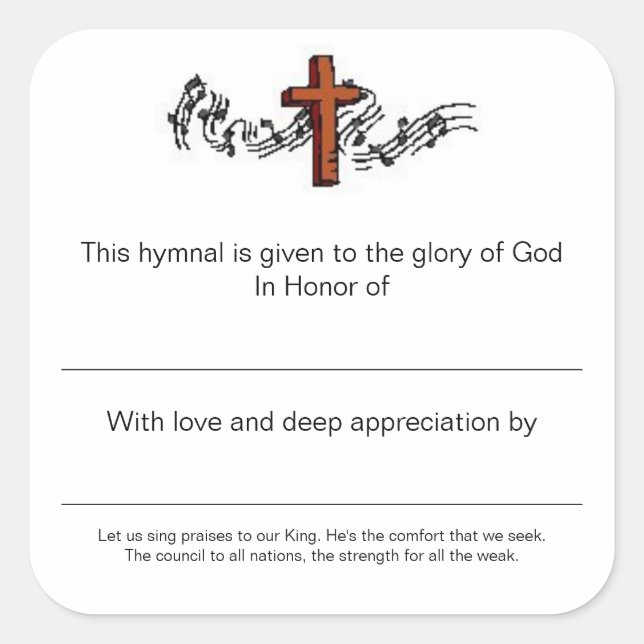 Hymnal Plates In Honour of Square Sticker (Front)