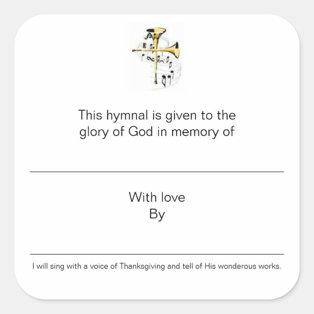Hymnal Plates In Memory of Square Sticker (Front)