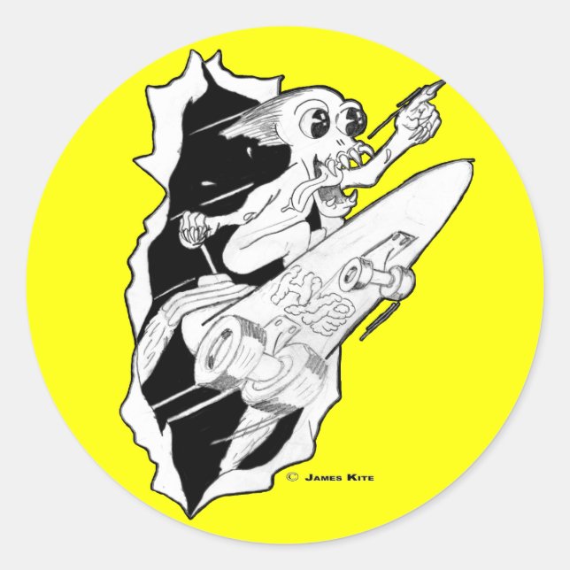 HYPE: Rocket Powered Skateboard Classic Round Sticker (Front)