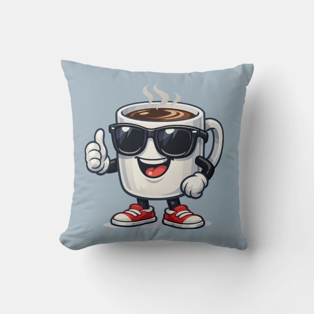 Hyped Up Coffee Cup Throw Pillow (Front)