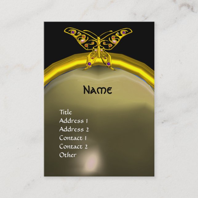 HYPER BUTTERFLY AGATE  MONOGRAM  yellow grey black Business Card (Front)