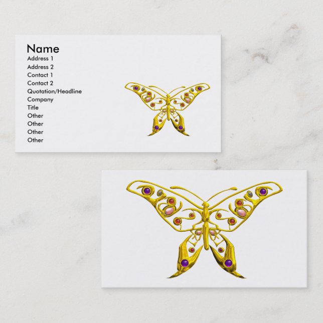 HYPER BUTTERFLY JEWEL ,COLORFUL GEMSTONES White Business Card (Front/Back)
