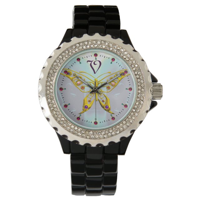 HYPER BUTTERFLY MONOGRAM ,Aqua Blue Fractals Watch (Front)