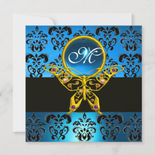 HYPER BUTTERFLY MONOGRAM,blue damask sapphire Invitation