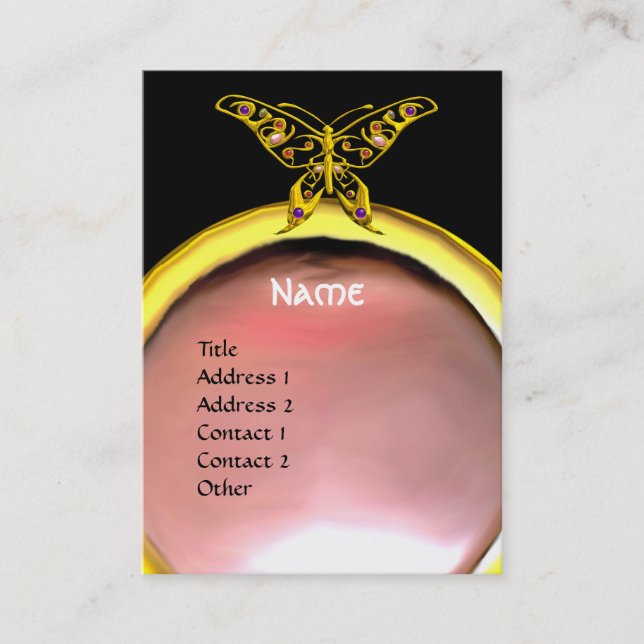 HYPER BUTTERFLY MONOGRAM pearl yellow black pink Business Card (Front)