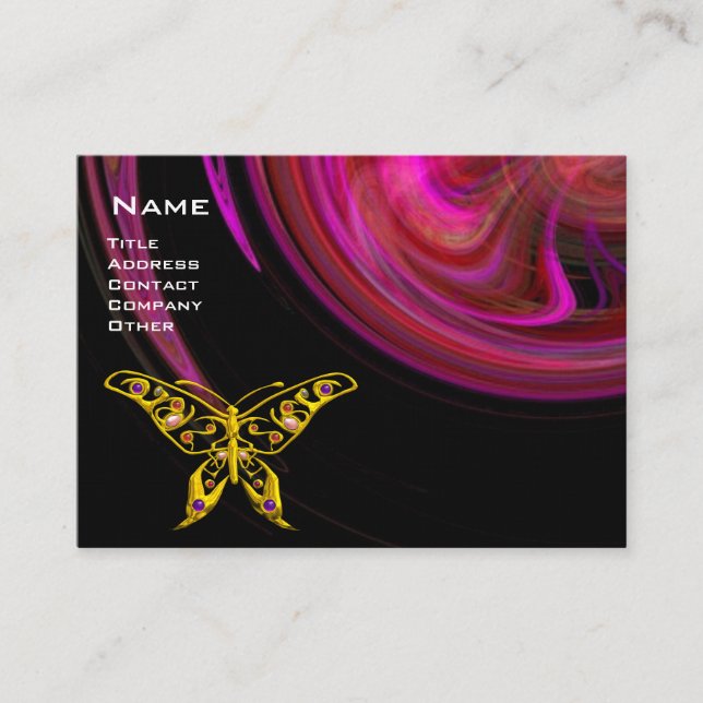 HYPER BUTTERFLY- red pink violet black yellow Business Card (Front)