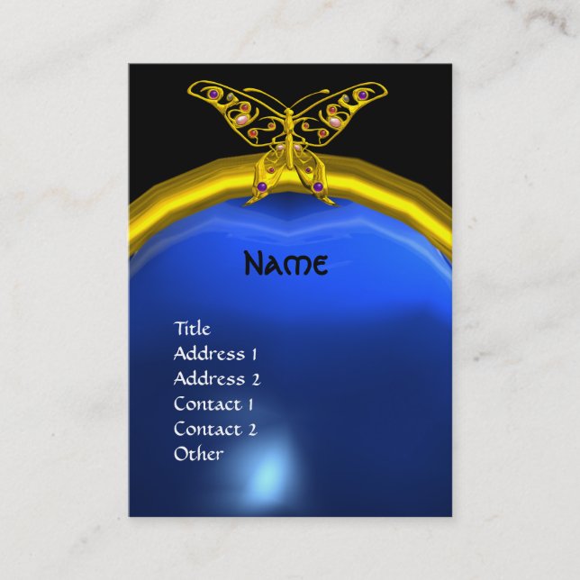 HYPER BUTTERFLY SAPPHIRE  MONOGRAM blue yellow Business Card (Front)