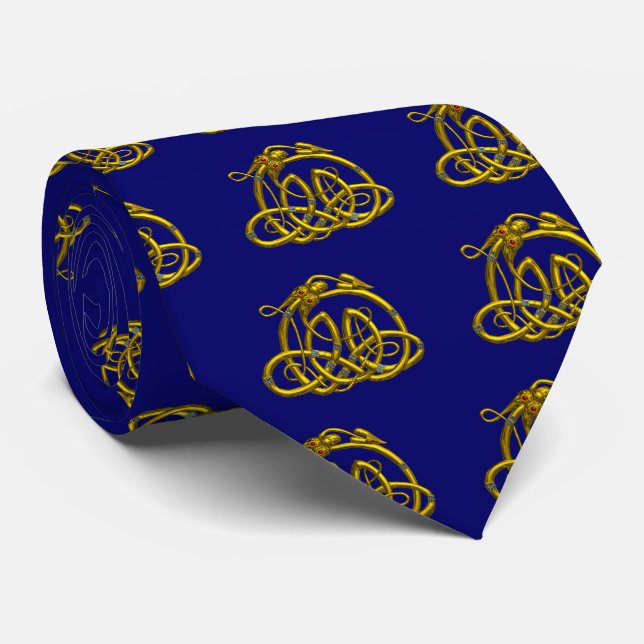 HYPER DRAGON ,Gold Celtic Knots ,Bright Blue Tie (Rolled)