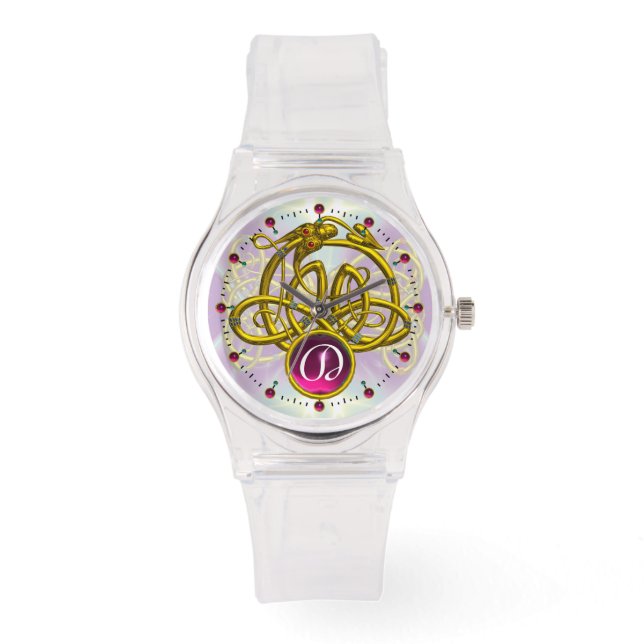 HYPER DRAGON / GOLD CELTIC KNOTS GEMSTONE MONOGRAM WATCH (Front)