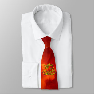 HYPER DRAGON/ GOLD CELTIC KNOTS ,Red Fire Clouds Tie