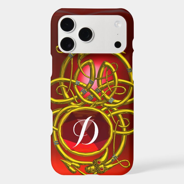 HYPER DRAGONS,GOLD CELTIC KNOTS Red Ruby Monogram (Back)