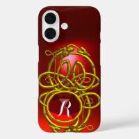 HYPER DRAGONS,GOLD CELTIC KNOTS Red Ruby Monogram